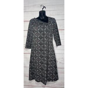 Royal Robbins Essential Nara Dress Large Gray Printed 3/4 Sleeve Small